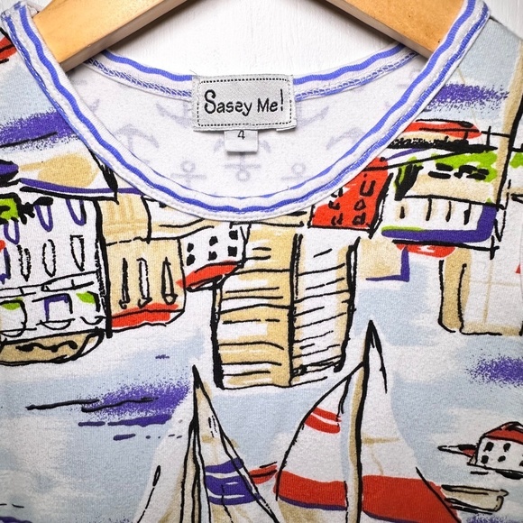 SASSY ME Girls 4 Sailboat Boat Pom Pom Anchor Nautical Beach BOUTIQUE DRESS - Picture 3 of 7